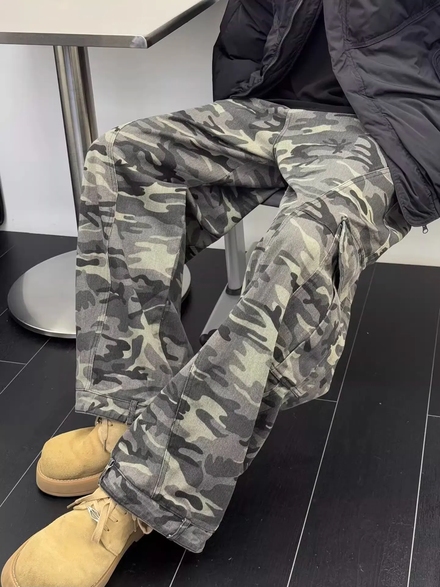 Man's Camouflage Large Pocket Wide Legs Unisex Pants Young man Street Straight Bottoms Male High Waisted Trousers 3