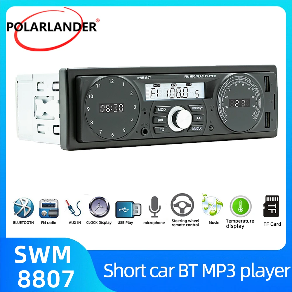 

Автомобильный радиоприемник 1 DIN с дисплеем времени, mp3-плеер с дисплеем температуры 12 В, Bluetooth аксессуары, FM USB/aux 60 Вт * 4, автомобильная стереосистема