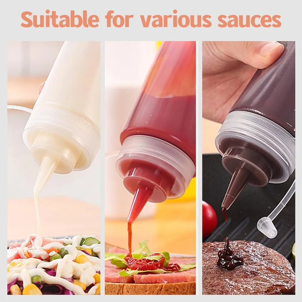 Plastic Condiment Squeeze Bottle Dispenser for Sauce,Vinegar Oil Ketchup Mustard Mayo Olive Oil,with Twist on Cap & Measurement