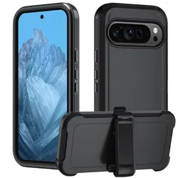 Durable Shockproof Rugged Armor Phone Case with Belt Clip and 3 - Layer Hybrid Protection for Google Pixel 8 Pro (Black)