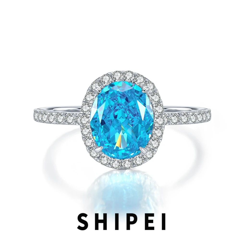 

SHIPEI Classic 925 Sterling Silver Oval 6*8 MM Aquamarine Gemstone Ring For Women Wedding Engagement Ring Fine Jewelry Wholesale