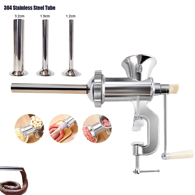 

10# Meat Grinder Stuffers Manual Aluminum Sausage Stuffer With Tubes Tool Mincer For Home Kitchen Accessories