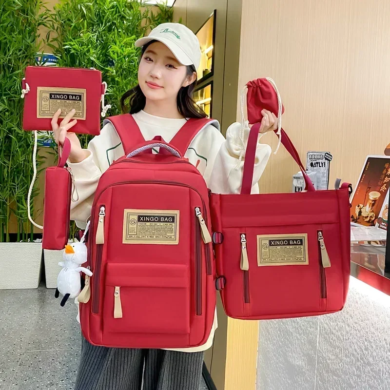 5-piece Free Pendants Large Capacity Backpack School Students College Style Korean Version Multi Piece Set Trendy Street Style 2