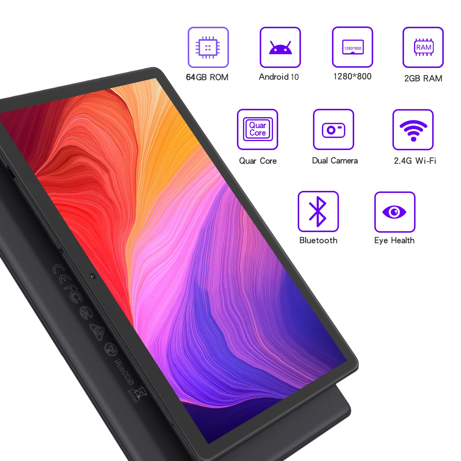 PRITOM 10 Inch Tablet PC with SIM Slot Android 10 64 GB Quad Core Touch Screen WiFi GPS Support 3G Phone Call 3