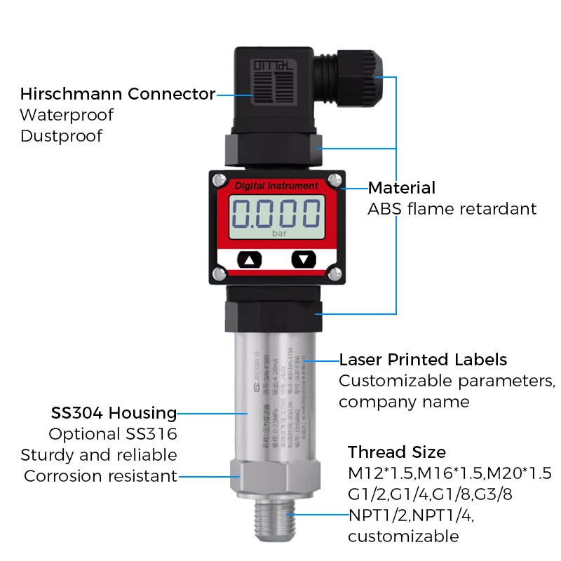 LCD Display Drukzender 4-20mA 0-5V 10V RS485 Uitgang Water Gas Olie Druksensor Negatieve Vacuüm Druktransducer  1420