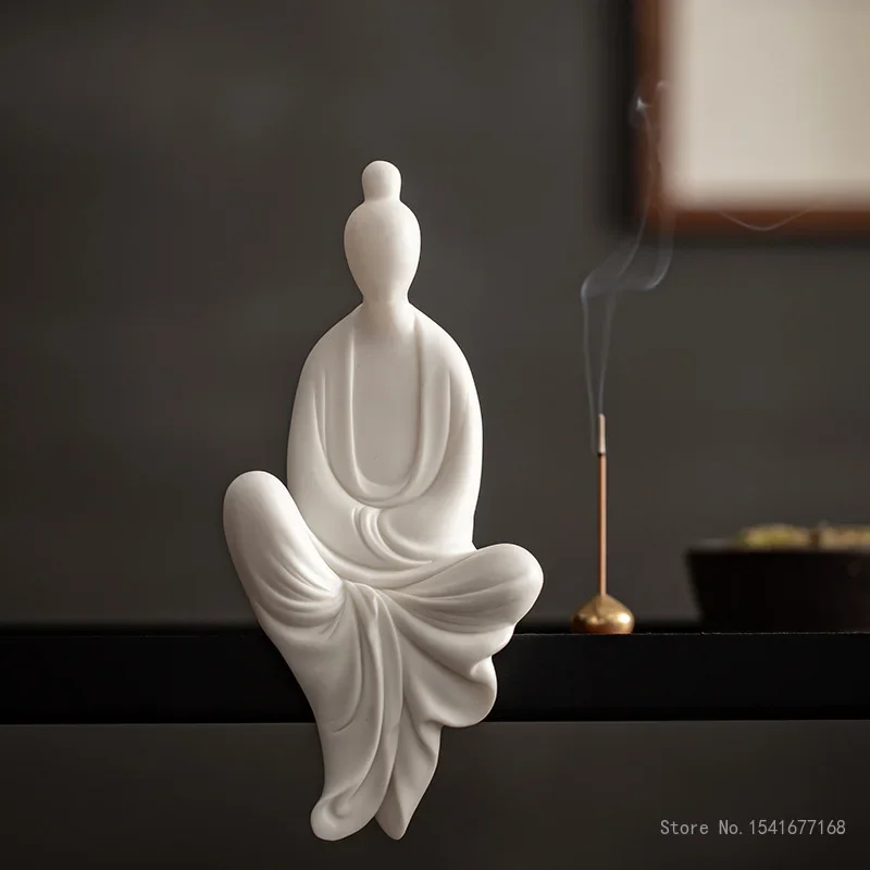Small White Porcelain Zen Ornaments, Buddhist Ceramics, Non-phase Buddha Figures, Home Living Room, Shelf Decorations, 1Pc
