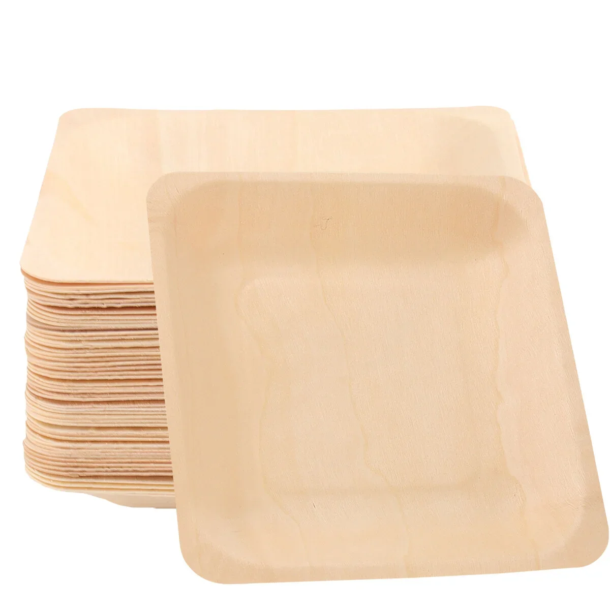 50 PCS Snack Plate Tableware Party Plates Wedding Birthday Party Disposable Plates Wood Tableware Outdoor Bamboo Picnic