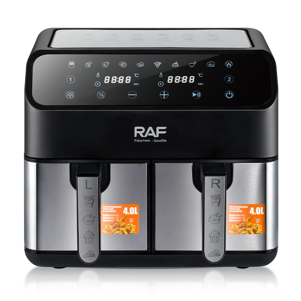 Double Pot Air Fryer,1000W+1000W,4L+4L, Multi-Functional  Household Electric Fryer With No Smoke,Fried Chicken, French Fries 6
