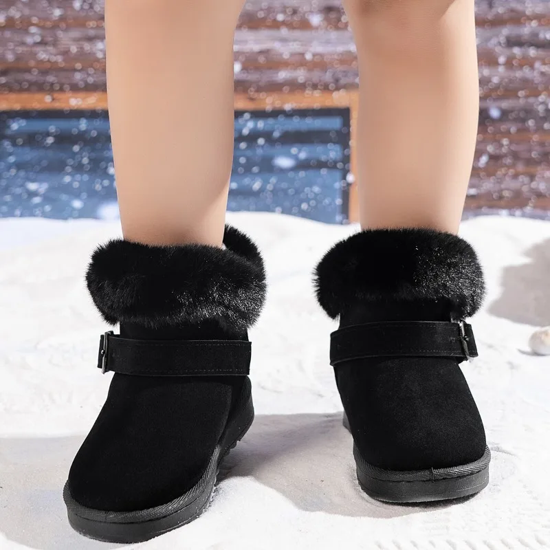 Girls Snow Boots Simple Furry Hairy Winter Boots for Children Warmth Outdoor Kids Fashion Plush Boots Ankle Non-slip Versatile