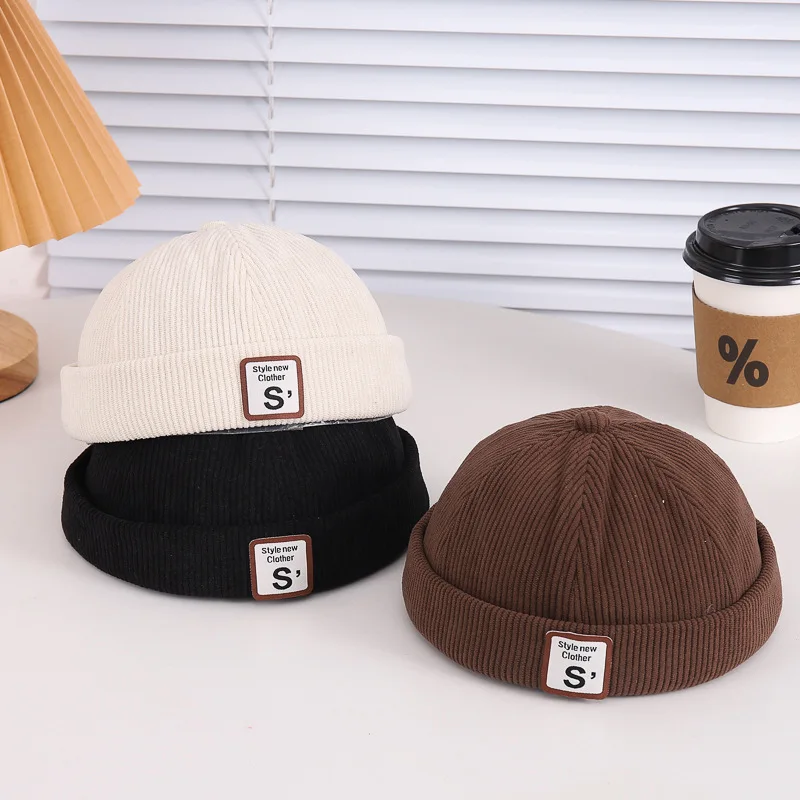 Vintage Corduroy Baby Brimless Hat Solid Color Letter Kids Docker Cap Spring Autumn Hip Hop Adjustable Boys Girls Dome Beanie