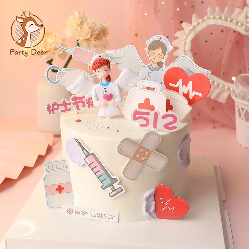 512 Happy Doctor Nurse Day Tema Cake Topper Flag Per Happy Birthday Party Decoration Siringa Pillole Cappello Cuore Laurea Medica