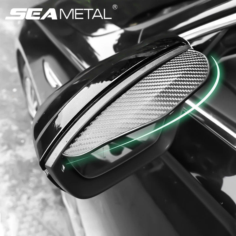 SEAMETAL 2pcs car mirror Universal Car Rearview Mirror Rain Eyebrow Carbon Fiber Car Rear View Rainproof Blades Stickers Accessories
