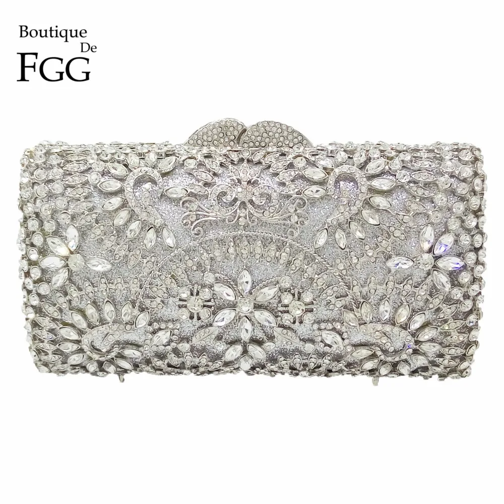 

Boutique De FGG женский вечерний клатч с серебряными кристаллами, деловая сумка-клатч со стразами, свадебная Коктейльная сумочка