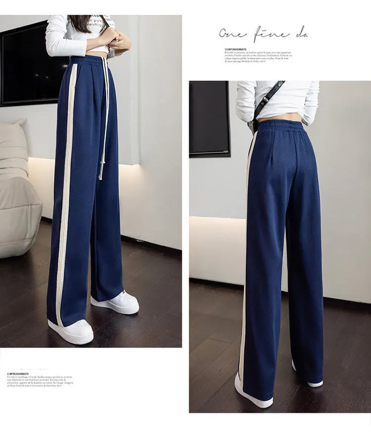 Drawstring Wide-leg Pants Women 2022 Fashion High-waisted Drape Loose Straight-leg Sports Pants Black Casual Sweatpants JD2315 bell bottom jeans