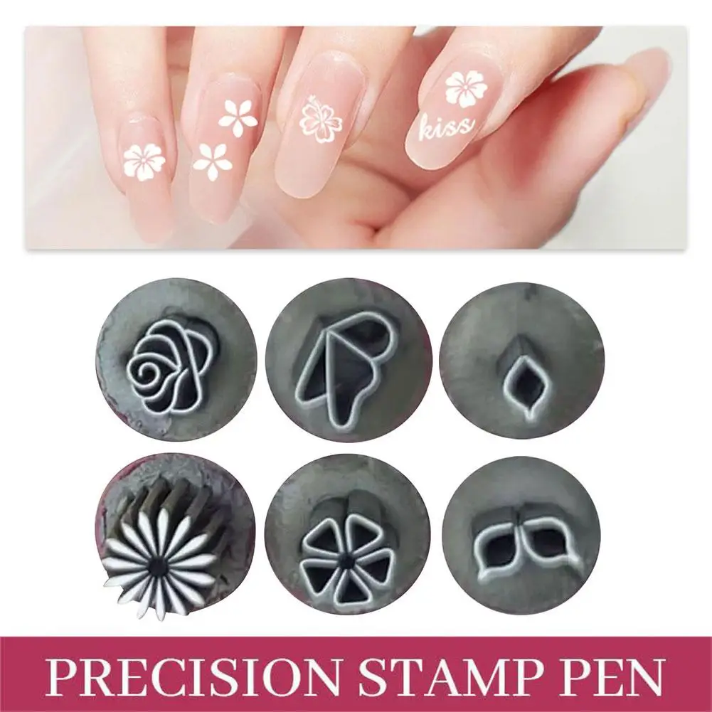6pcs New Nail Art Stamp Pen Set Nail Art Pen Set Stamping Plate Nail Diy Nail Doodle With Petal Embellished Seal Pen 3