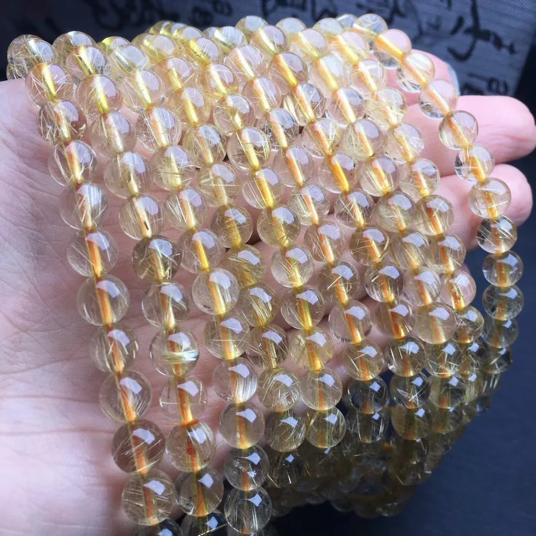 

1 Pc Fengbaowu Natural Gold Rutilated Quartz Bracelet Round Beads Crystal Reiki Healing Stone Jewelry For Women Men