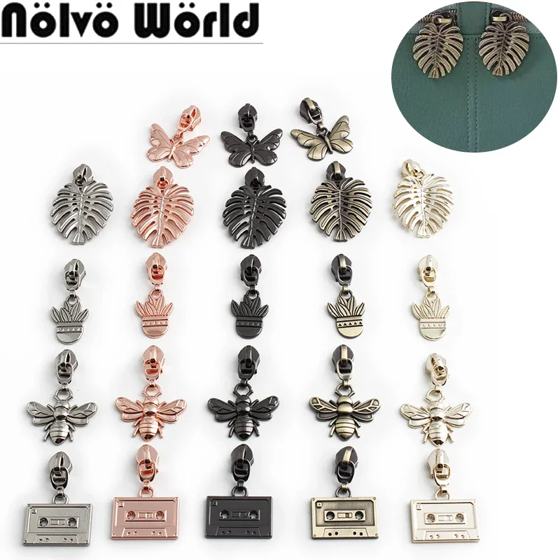 Bee,Butterfly,Pineapple Shape 5# Nylon Zippers Puller Slider Tab For Purse Bags Backpack Coat Repair Zips Decorative Accessories heart shape 5 nylon detachable metal zippers zip puller for diy clothing purse backpack bags repair sewing accessories