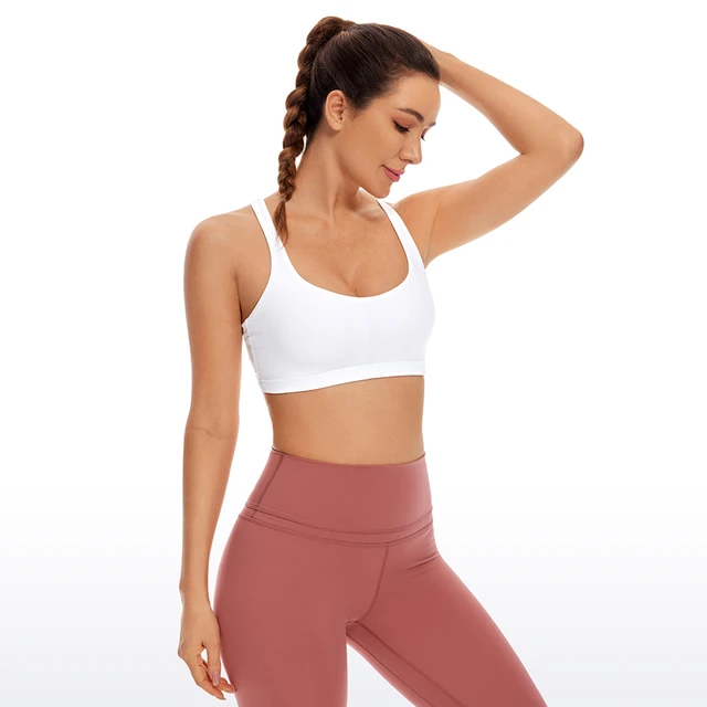 CRZ YOGA Women's Low Impact Strappy Sports Bra - Low Cut Wirefree