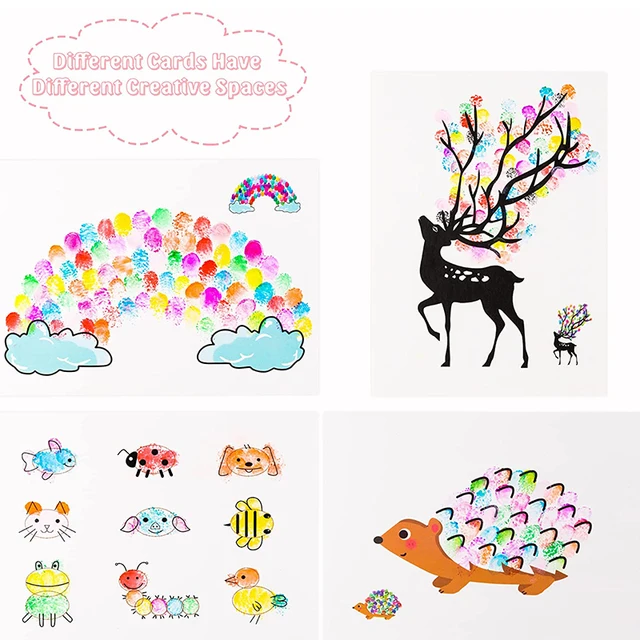 Washable Fingerpaint Kit Cute Cartoon Finger Painting Cards Non-Toxic Pigment for Kids Toddlers Children Creative Drawing Toys 4