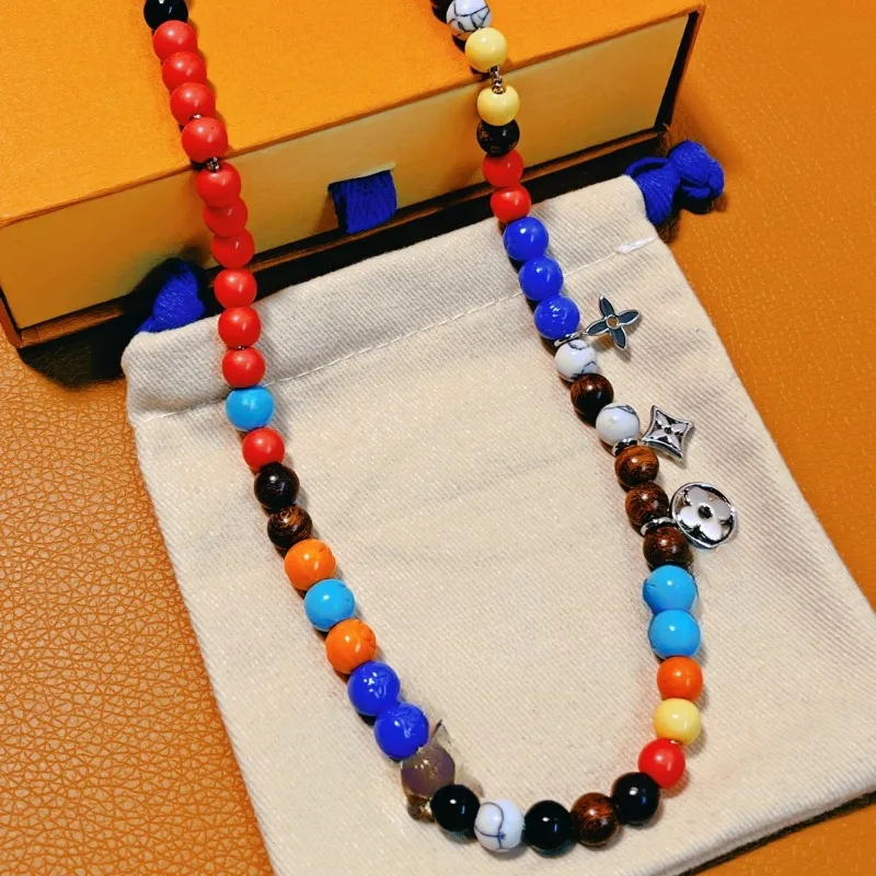 

New Products in 2024 with Adjustable Irregular Wooden and Resin Bead Chains, with Metal Markings and Colored Decorative Pendants