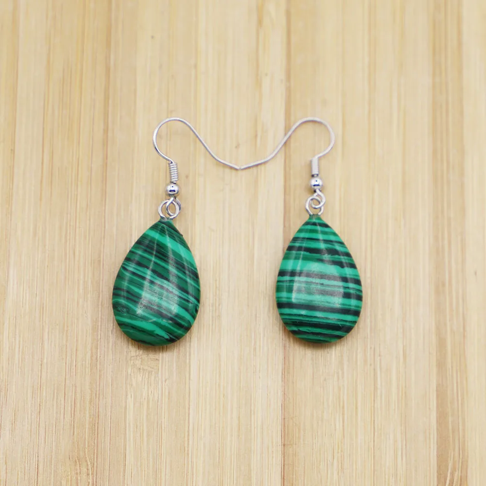 

Natural Stone Malachite Flat Water Drop Earrings Pendant Diy Dangle Necklace Charm Party Wedding Fashion Jewelry Wholesale 6Pair