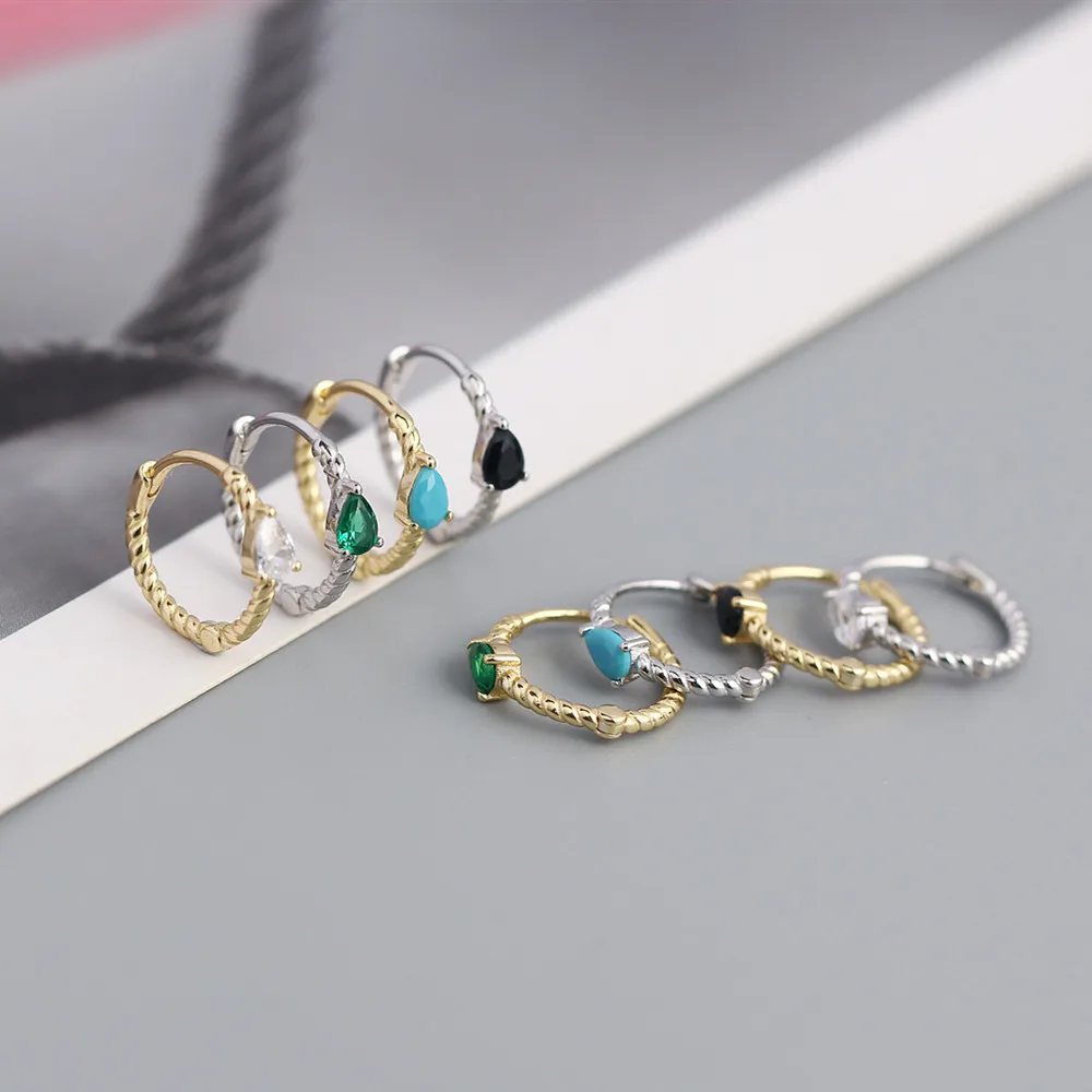 Wpb 925 Sterling Silver Earrings Waterdrop Zircon Diamond Twist Circle Stud Earrings Women'S Trend Jewelry Office Party Gift