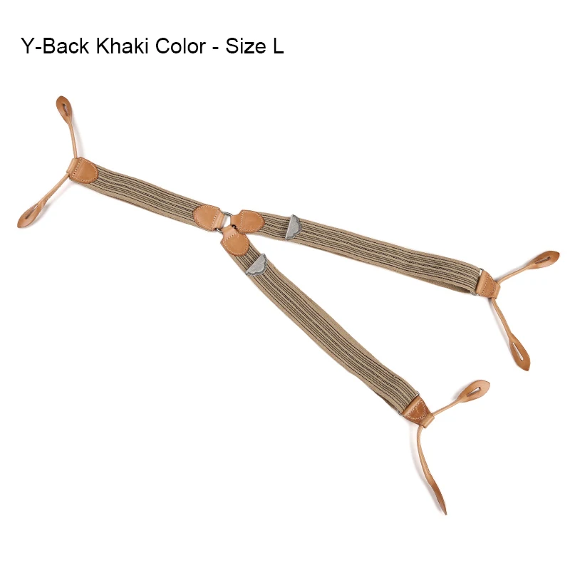 Bretelle Uomo Bronson Vintage Y-back In Pelle E Righe Kaki, Regolabili, A Bottone