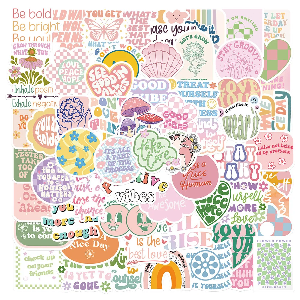 50/100 stücke ästhetische dänische Pastell motivierende Aufkleber niedliche Vinyl Aufkleber für Becher Laptop Telefon Fall Gitarre Sammelalbum Kinder – Detail 1