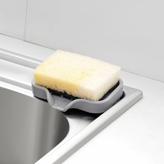 2/1pcs Sink Silicone Tray With drain Soap Sponge Storage Holder Countertop Sink Scrubber Brush Storage Rack Kitchen Organizer 4