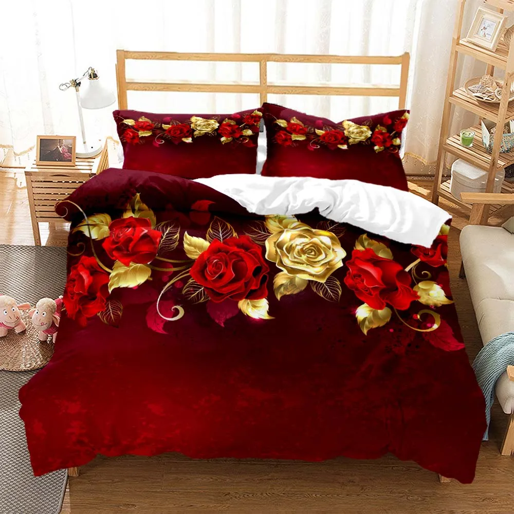 Gold Foil Rose Fashion Luxury Flower Kid Trapunta Durex Full King Size3Pcs Copripiumino Biancheria Da Letto Set Bedspread200X200 240 X220