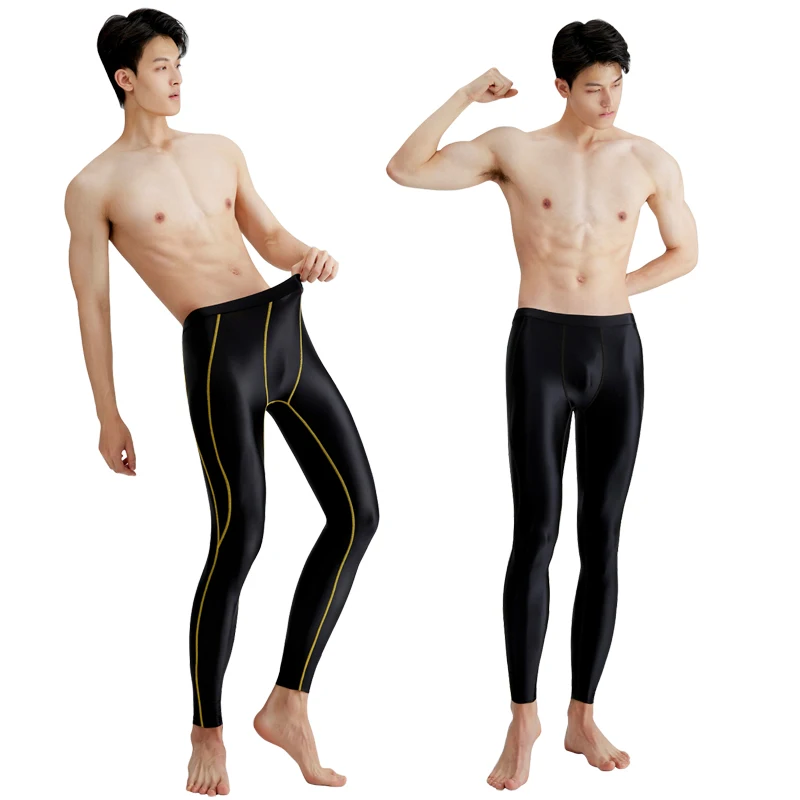 Men Swimsuit Satin Shiny Quick Drying High Elastic Surfing Leggings For Male Swim Rash Guard