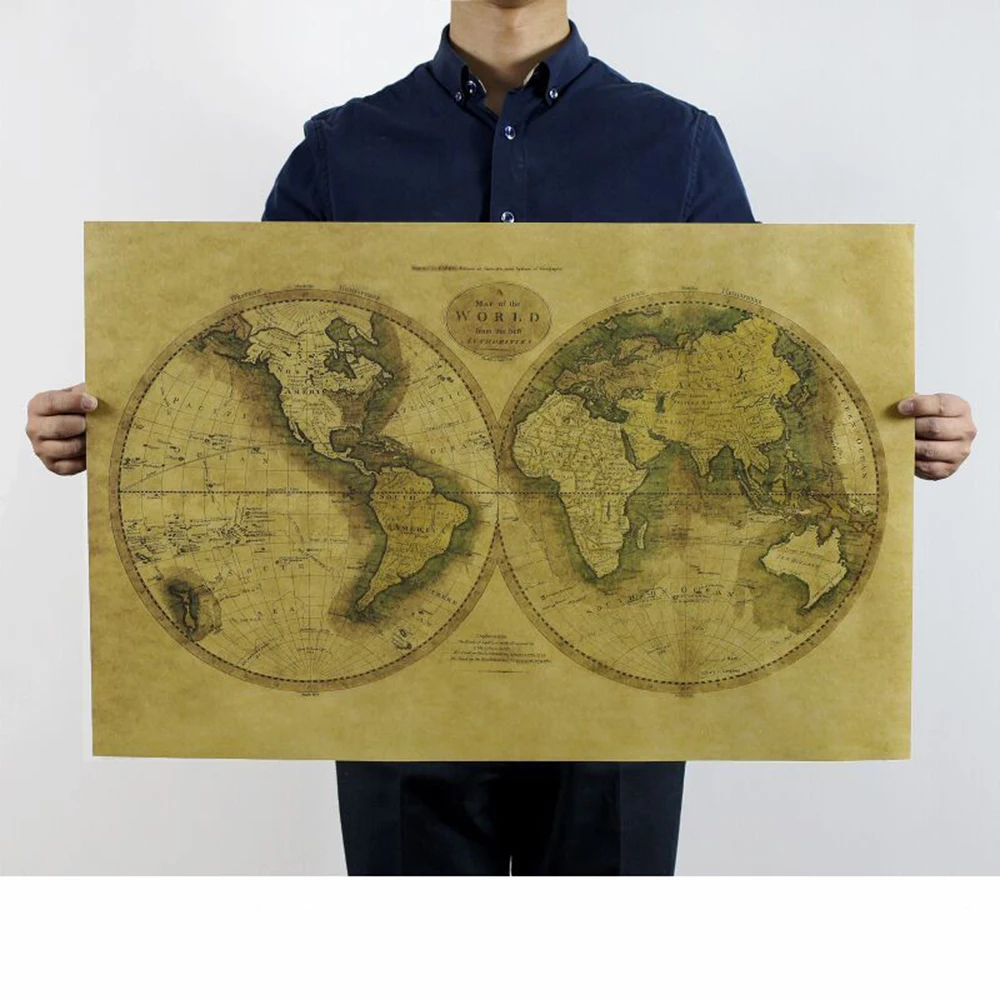Retro Kraft Paper World Map Office Living Room Bedroom Decor 72.5X46.5cm