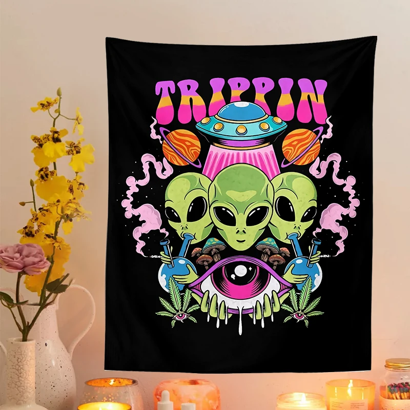 Tapestry Decorations Alien Tapestry Mandala macrame hippie Art Mushroom eye Wall Hanging black Tapestries For Living Room Home Dorm Decor Cloth