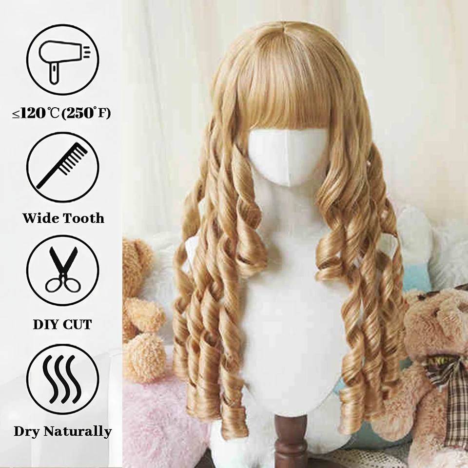Synthetic Pink Blonde Black Curly Wig for Women Cosplay