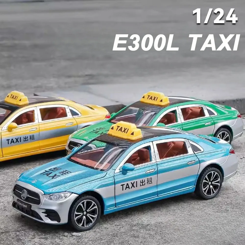 

1/24 Scale E300L Taxi Car Model Toy Metal Diecasting Shock Absorption Vehicle Models Sound Light Pull Back Collection Gift Boy