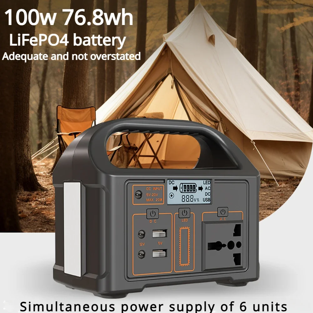 

100w portable power station 110v/200v solar powerstation LiFePO4 battery outdoor camping ultralight power supply 78.6wh AC/DC