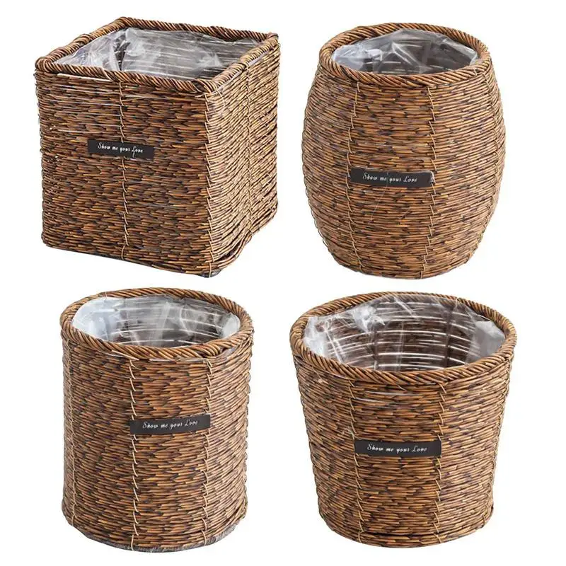 

Woven Flower Pot Multi Purpose Imitation Woven Baskets Decorative Indoor Flower Pots floor Planter Flower Decor For Crafts