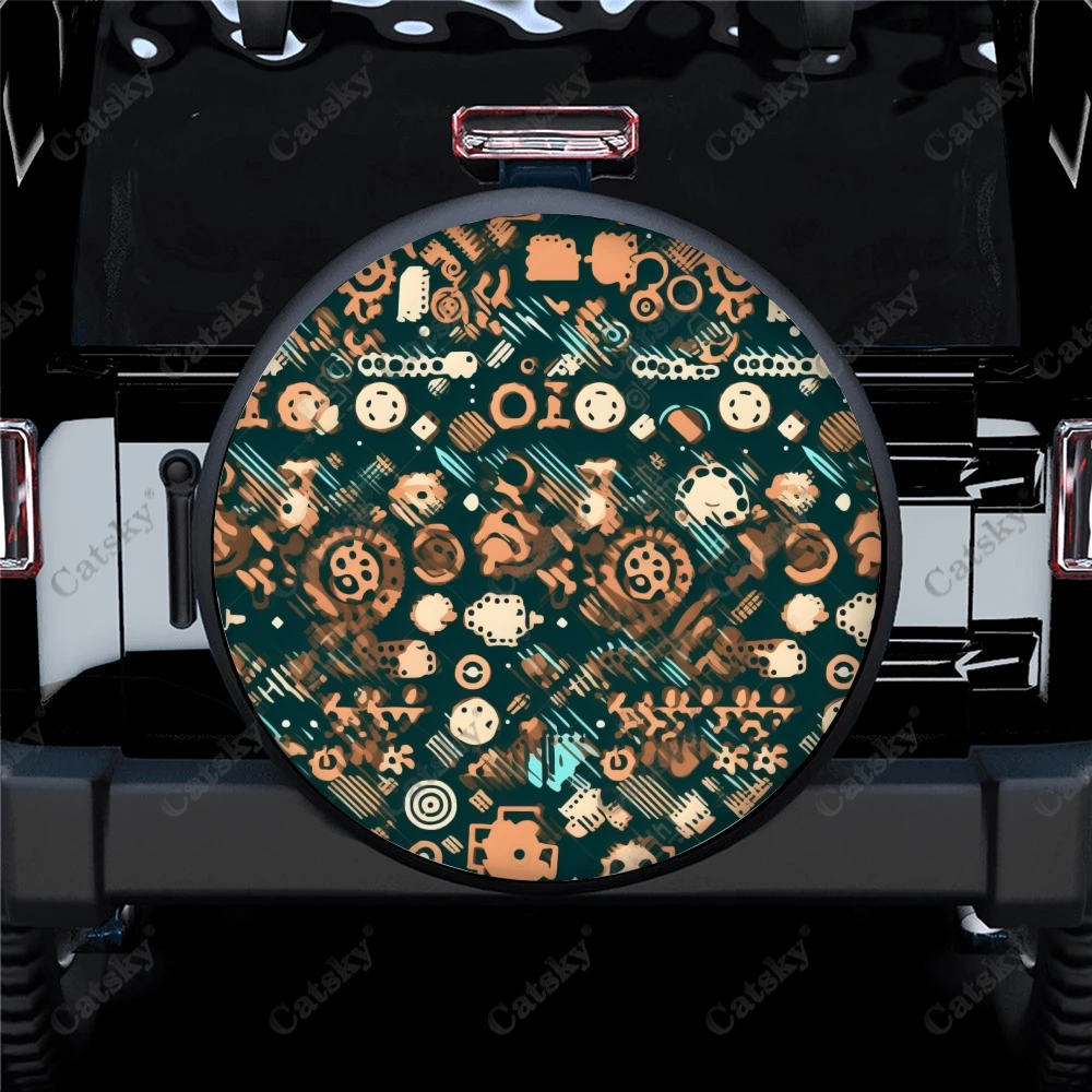 

Линия и блоки, камуфляжный узор, универсальный чехол из полиэстера для запасных колес, колпачки для колес для прицепа, фургона, внедорожника, грузовика, кемпера