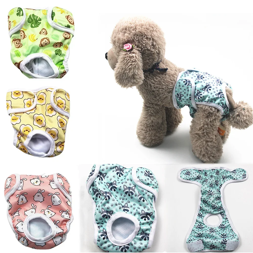 Dog Diapers Pet Diapers Dog Nappies 3pcs Set Washable Female Dog Physiological Pants Cute Cartoon Print Dog Diaper Underwear Sanitary Panties Random Colors
