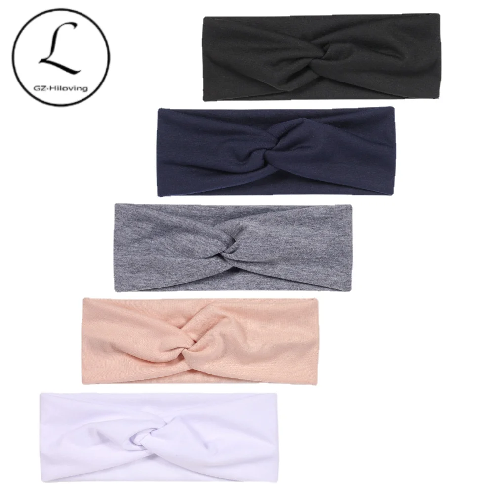 

Ladies Pure Cotton Solid Soft Headband Sports Sweat-absorbent Bifurcated Headbands for Women Elastic Wide Side Yoga Belt White