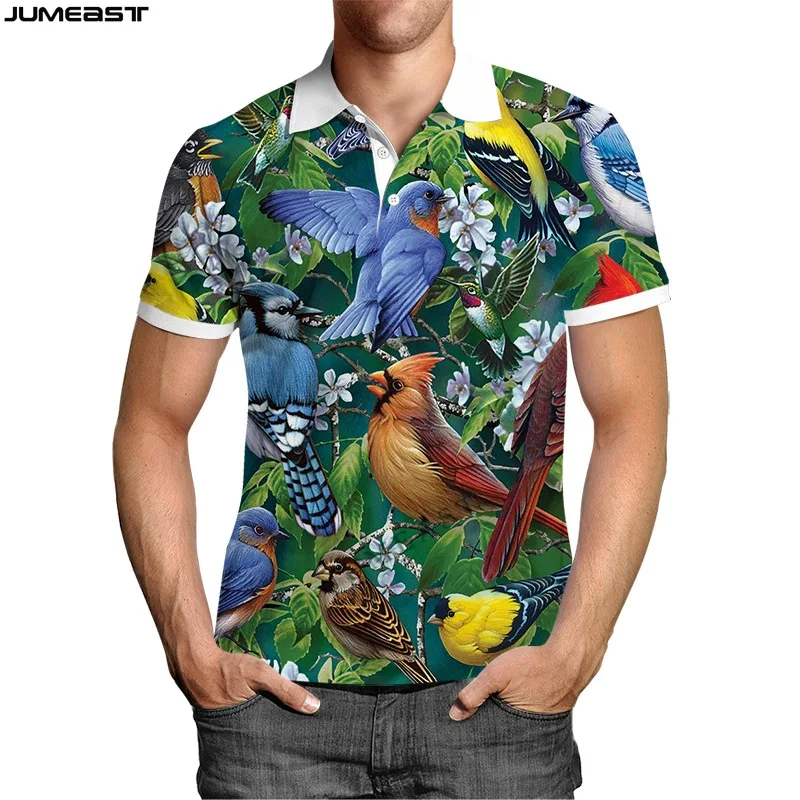 

Jumeast Y2k Men Women 3D Printed Sweatshirt Animal Bird Parrot Polo Short Sleeve T Shirt Hip Hop Sport Pullover Tops Tees