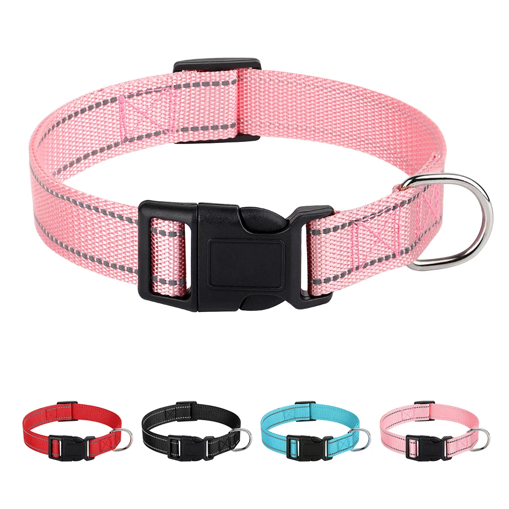 Refective Nylon Dog Collar Adjustable Cat Dog Collars Pet Chihuahua Pug Necklace Collars Soft For Small Medium Dogs Cats Pink