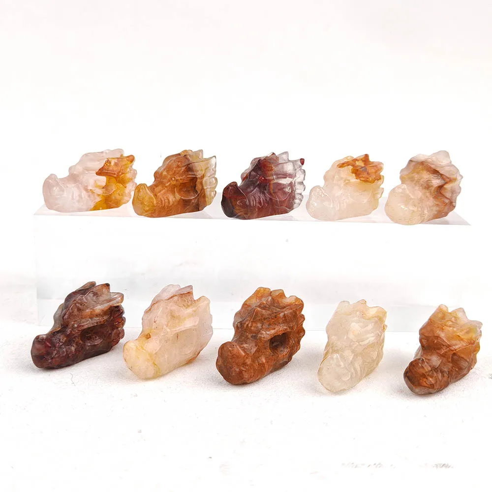 天然水晶ゴールデンヒーラーミニドラゴンヘッドスカル型彫刻イエロー