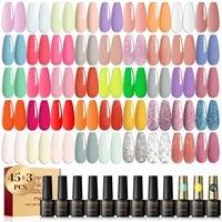 ROSALIND 48PCS Gel Nail Polish Set, 45 Colors Macaron Glitter Series Gel Polish Starter Set with Matte & Glossy Gel Top Base Coa 1