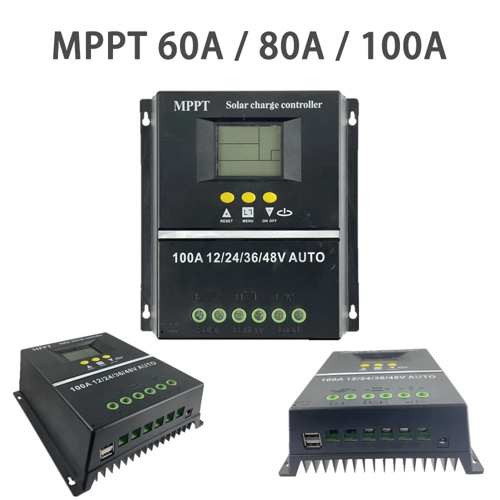 MPPT 태양광 충전 컨트롤러, 자동 레귤레이터 PV 배터리 충전기, LCD 듀얼 USB, 중국 공장, 60A, 80A, 100A, 12V, 24V, 36V, 48V