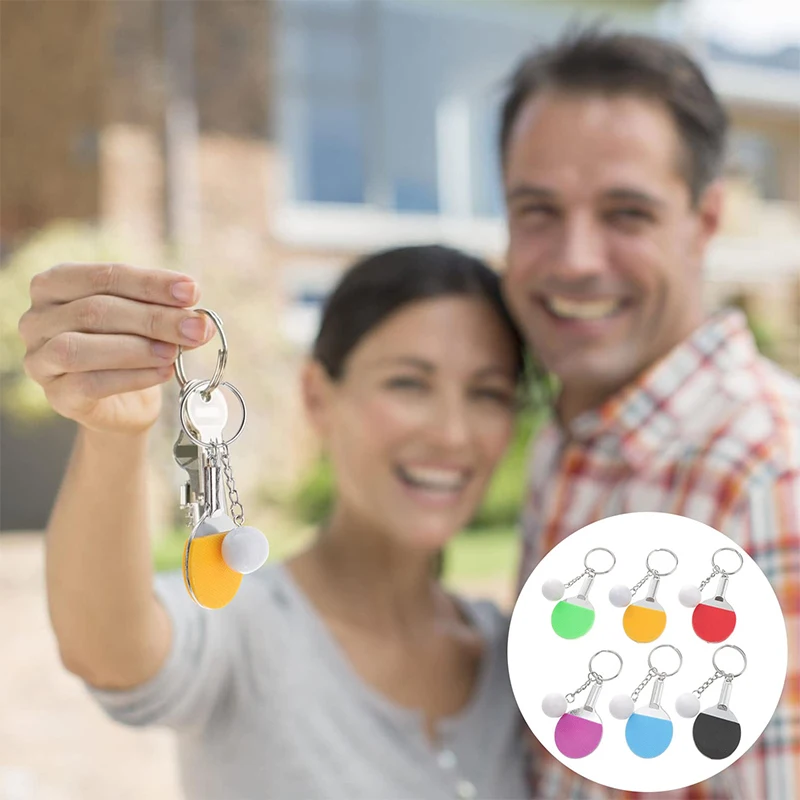 12Pcs Ping Pong Keychains Table Tennis Keychain Mini Ping Pong Keyrings Table Tennis Racket Sports Keyring for Bags Backpack