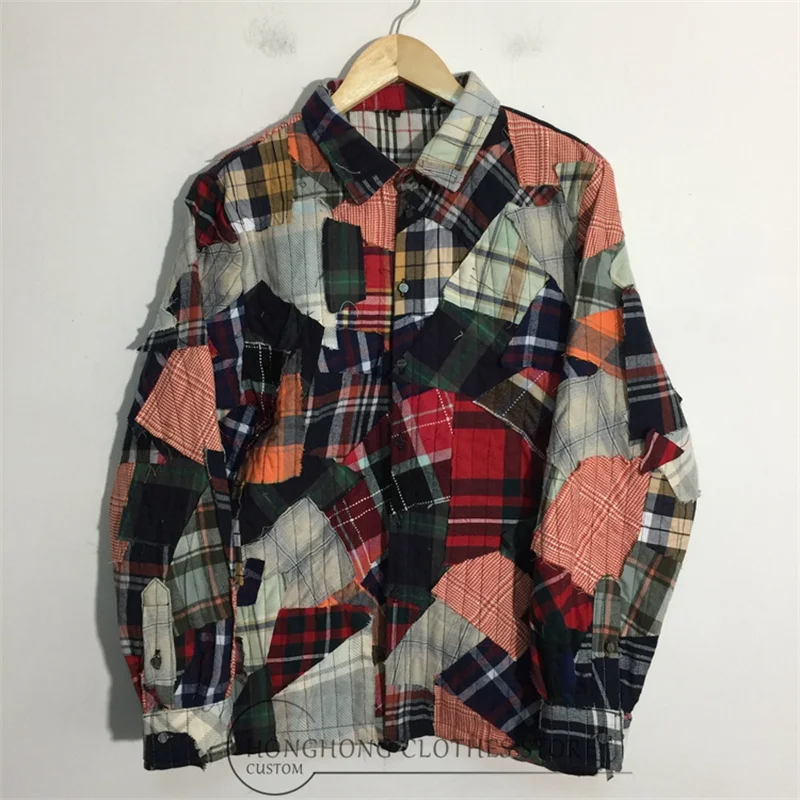 

Heavy Industry Deconstruction plaid beggar raw edge stitching hundred cloth trend pioneer men's loose shirt [Custom size]