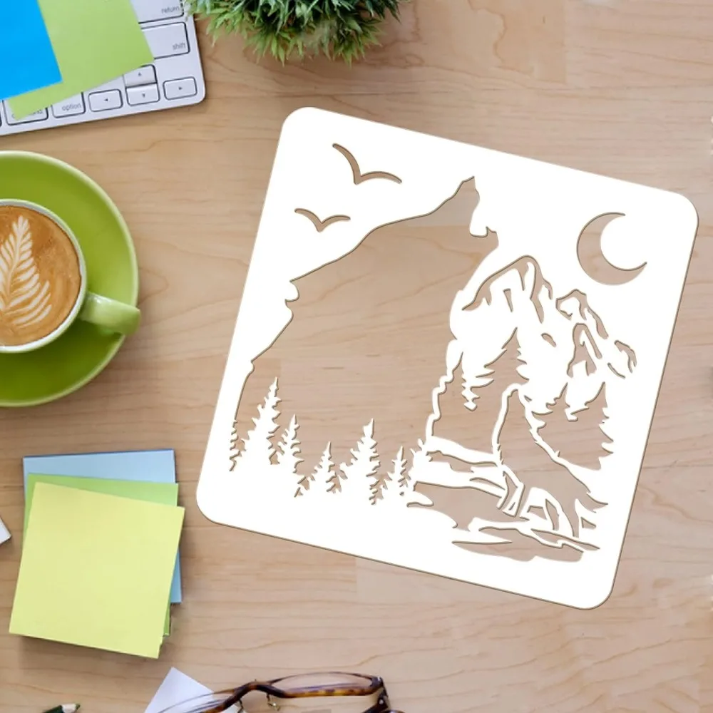 Wolves Template Forest Wolf Stencils Template 11.8x11.8 inch Plastic Forest Mountain ...