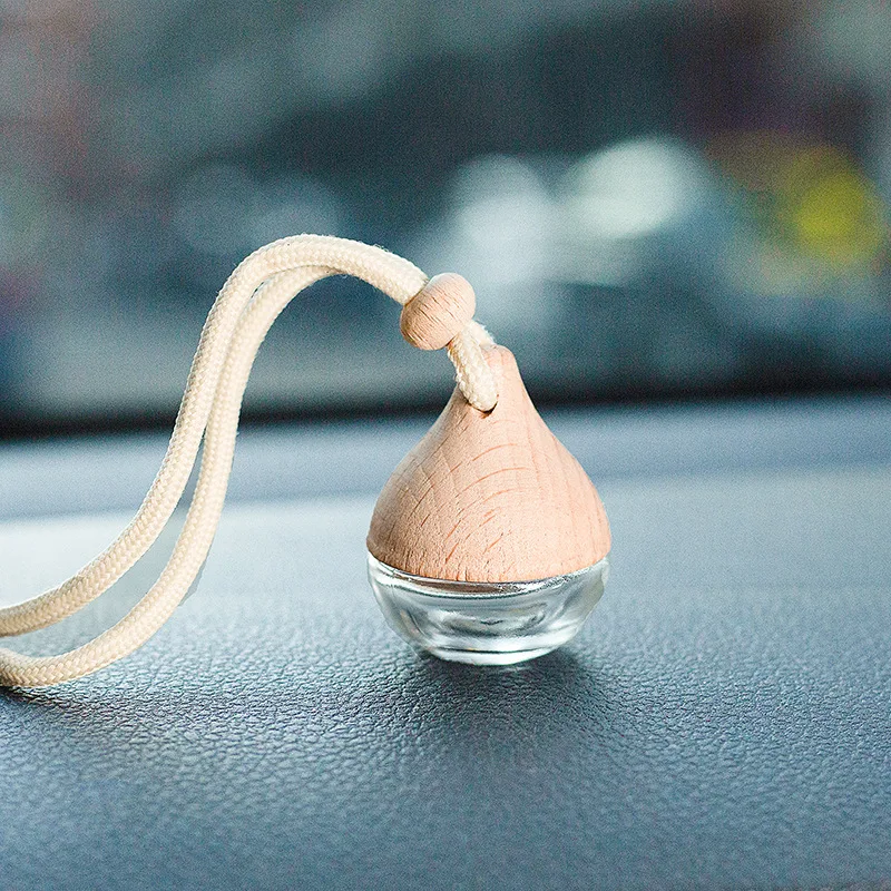 Bottiglia di vetro di profumo pendente per deodorante per auto vuoto da 6 ml con tappi in legno Bottiglia di diffusore di olio essenziale per auto riutilizzabile - Image 2