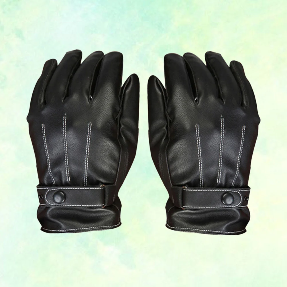 

Мужские зимние перчатки из искусственной кожи, плотные теплые флисовые ветрозащитные перчатки, термоварежки для вождения, езды на велосипеде
